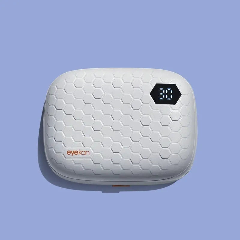 Automatic electric ultrasonic cleaning machine for invisible glasses in pearl white, showing compact size