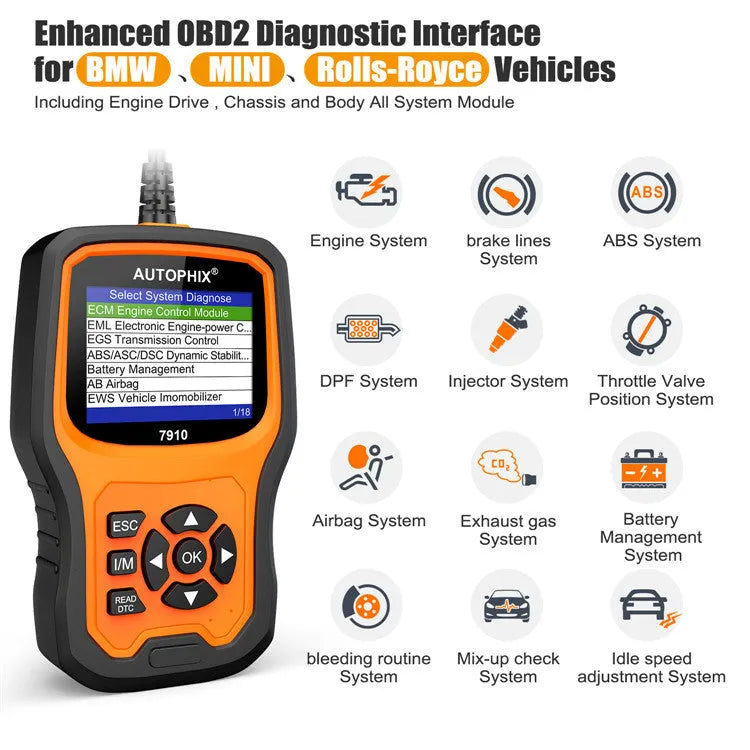 Autophix 7910 BMW diagnostic scanner tool with OBD2 connector for vehicle diagnostics