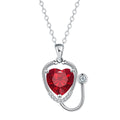 Red diamond coloured women's necklace with stethoscope, wings and cross pendant design