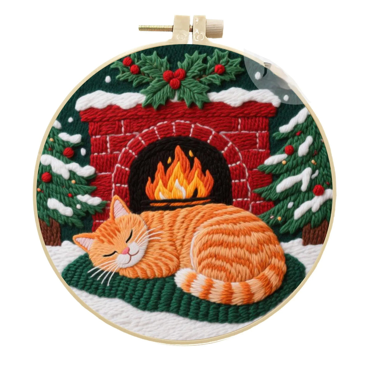 Embroidery DIY material package with autumn fruit cat designs on cotton linen fabric