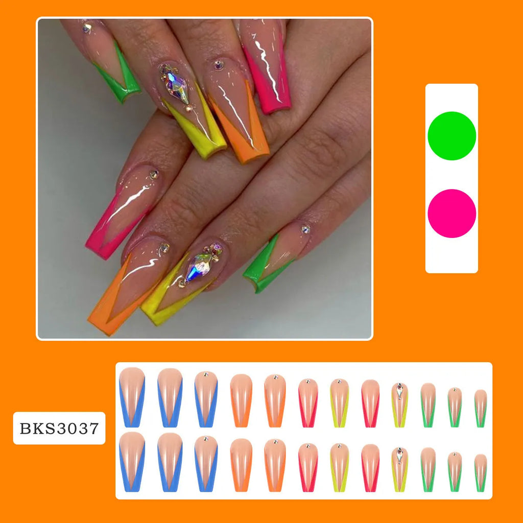 Cartoon Love Cross Heart design on diamond colour French artificial nail tips with jelly glue and file kit.