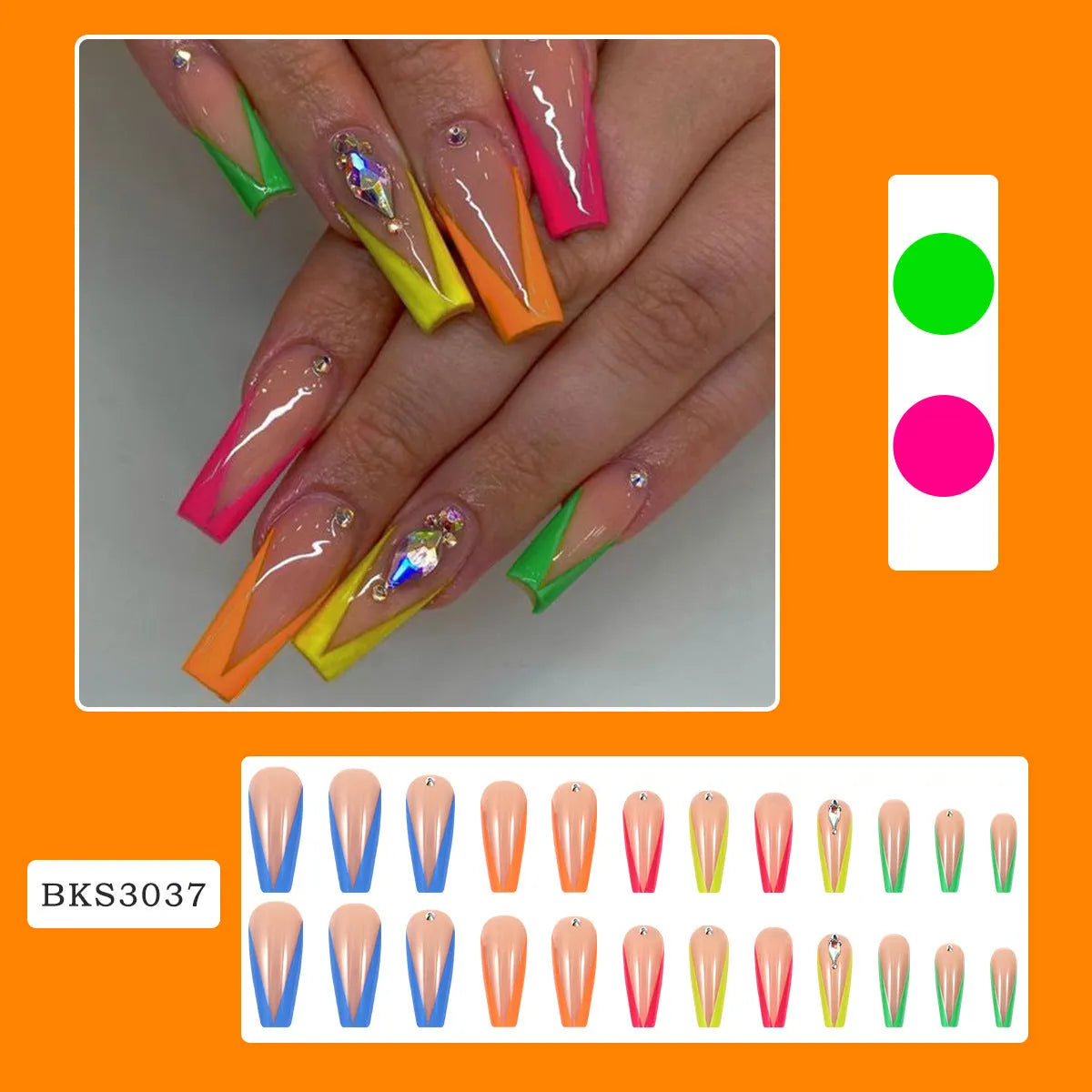 Cartoon Love Cross Heart design on diamond colour French artificial nail tips with jelly glue and file kit.