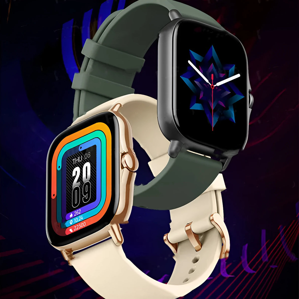 GT20 smart Bluetooth fitness watch with 1.75-inch touchscreen displaying heart rate monitor interface
