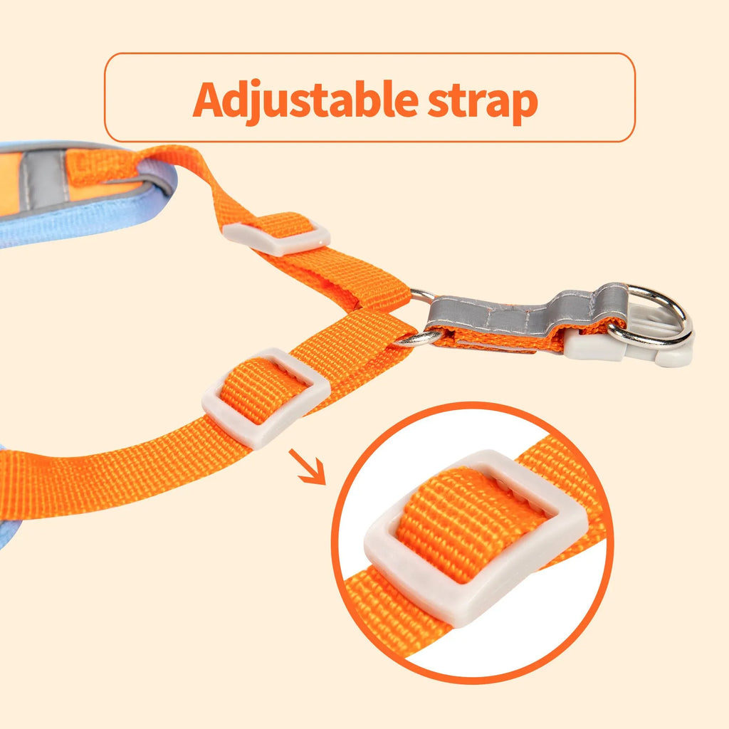 Adjustable dog haulage harness with vest design in purple, blue, orange, red, brown or green