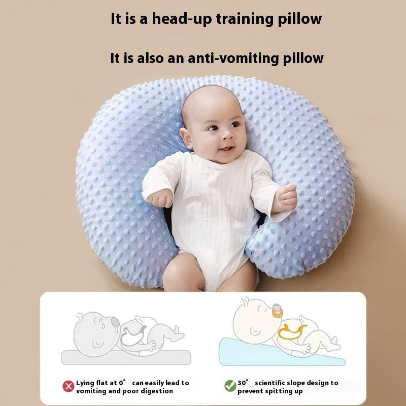 Pink nursing pillow with removable cover for breastfeeding and bottle feeding support.
