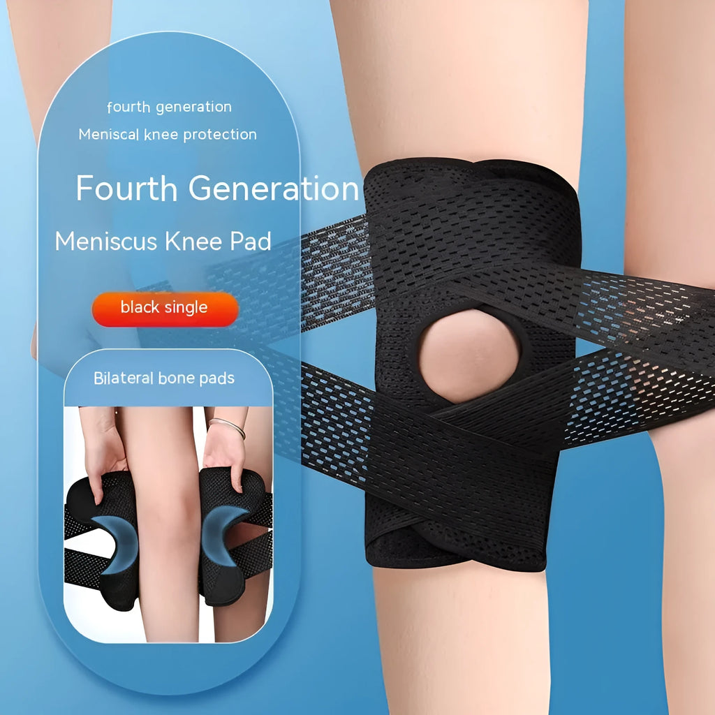 Black knee protective sleeve for meniscus and patellar injury recovery with breathable mesh fabric