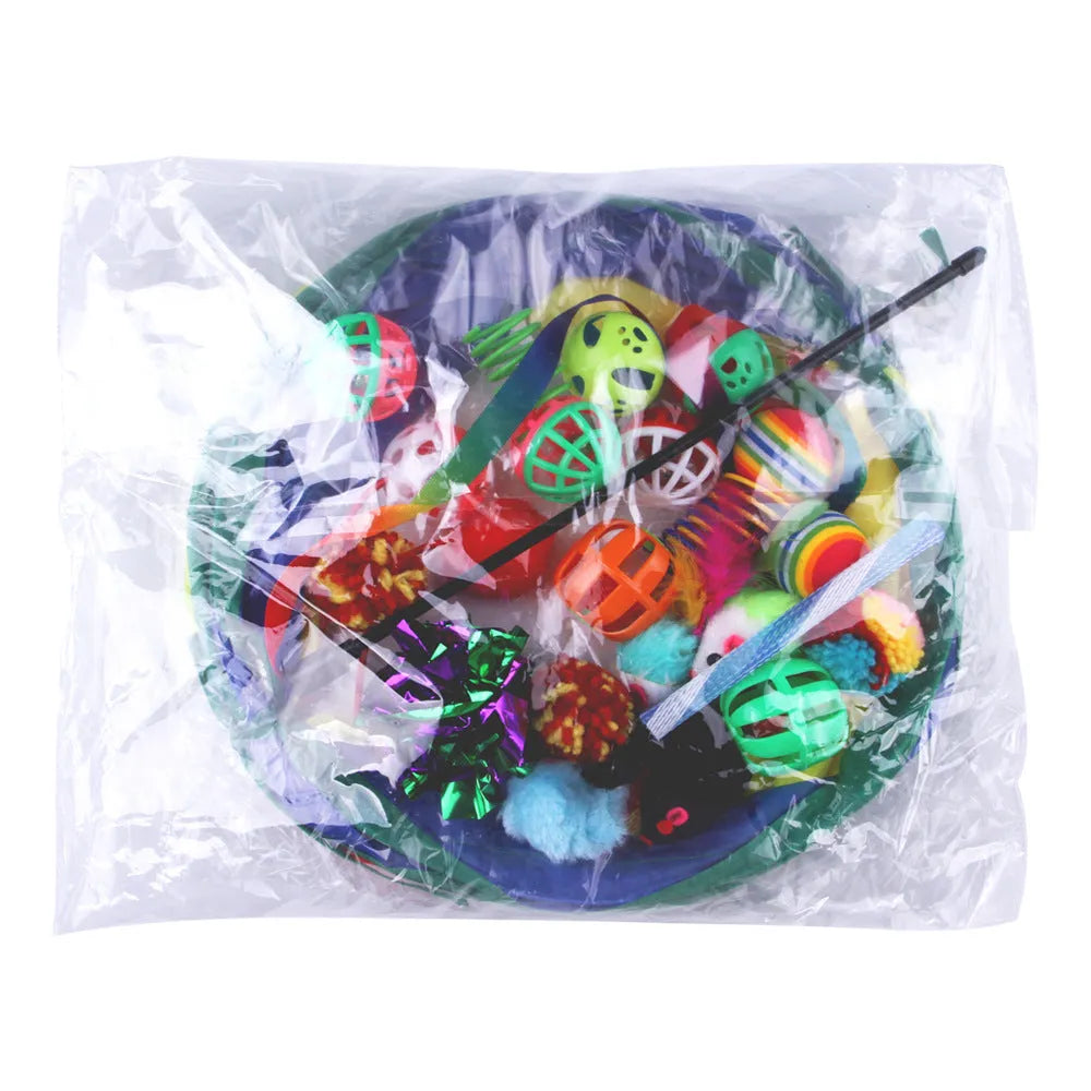 Multi-coloured plastic cat toy set with channel maze design for interactive pet play and enrichment