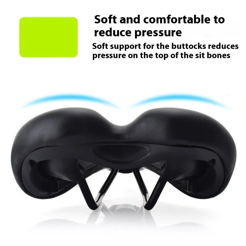 Bike saddle cushion with PU leather cover showing hollow cushion design and mounting straps