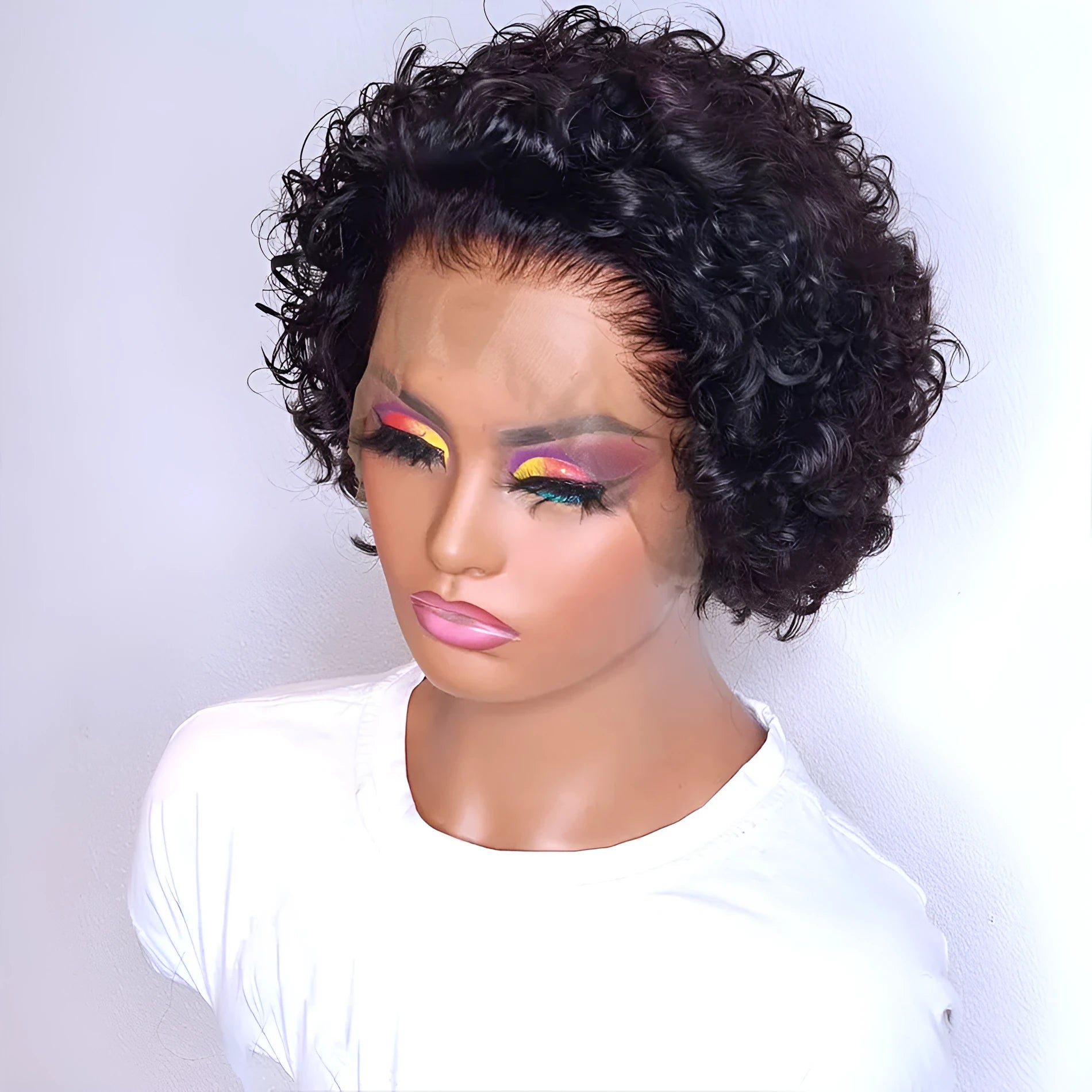 Black human hair lace cover wig with natural style in 13x1 colour on display