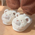 Womens cartoon pattern suede plush slippers with round toe in milky white colour