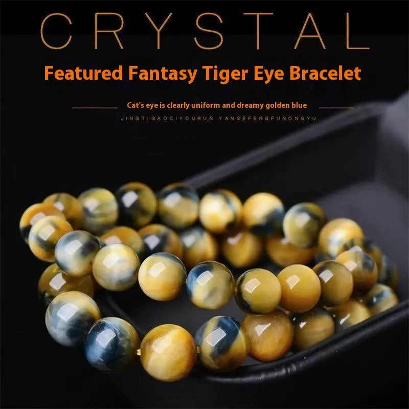 Handmade Fantasy Tiger Eye agate bracelet with round beads in geometric design.