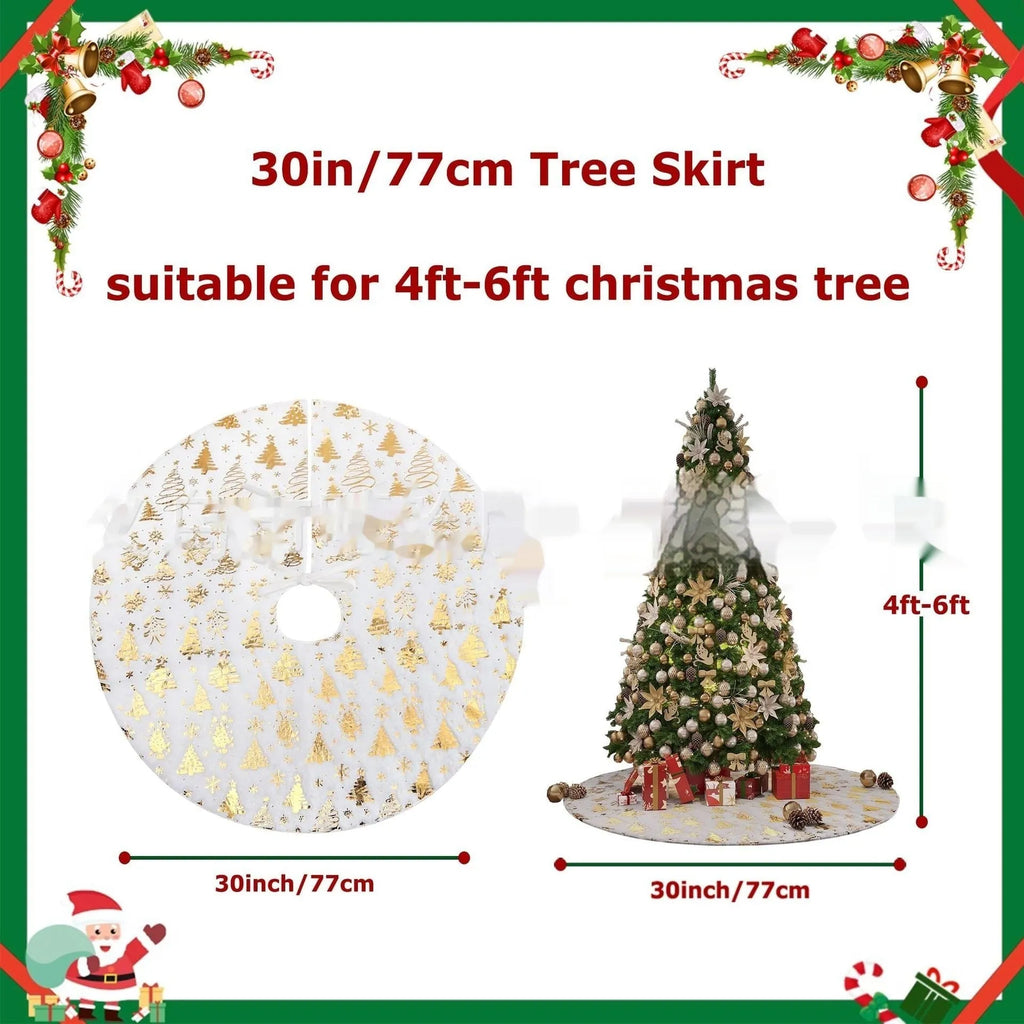 Plush festive mat with snowflake design under a Christmas tree