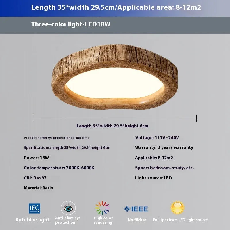Wood grain finish Chinese style ceiling lamp with integrated LED light source