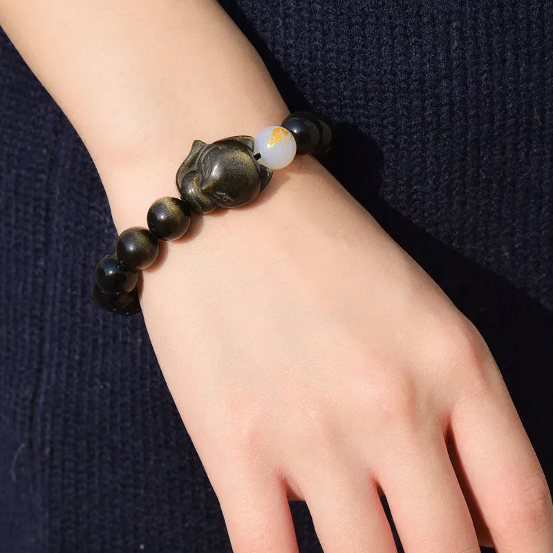 Natural obsidian zodiac guardian bracelet with 10mm gemstone beads in three colour variations