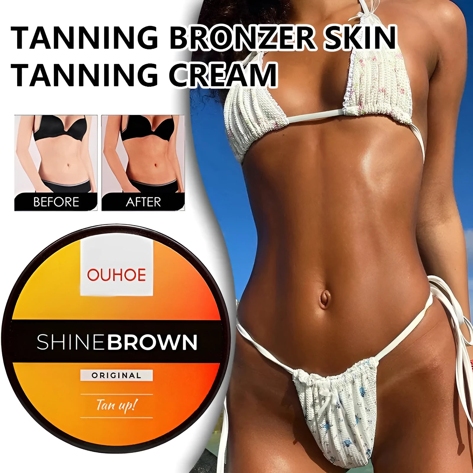 Tanning cream and aloe vera gel combination set in 50g or 100g containers for body bronzing and after sun relief