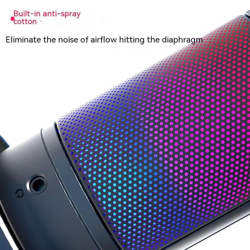 Condenser microphone with RGB lighting in black, white, or pink colour for live streaming on PC.