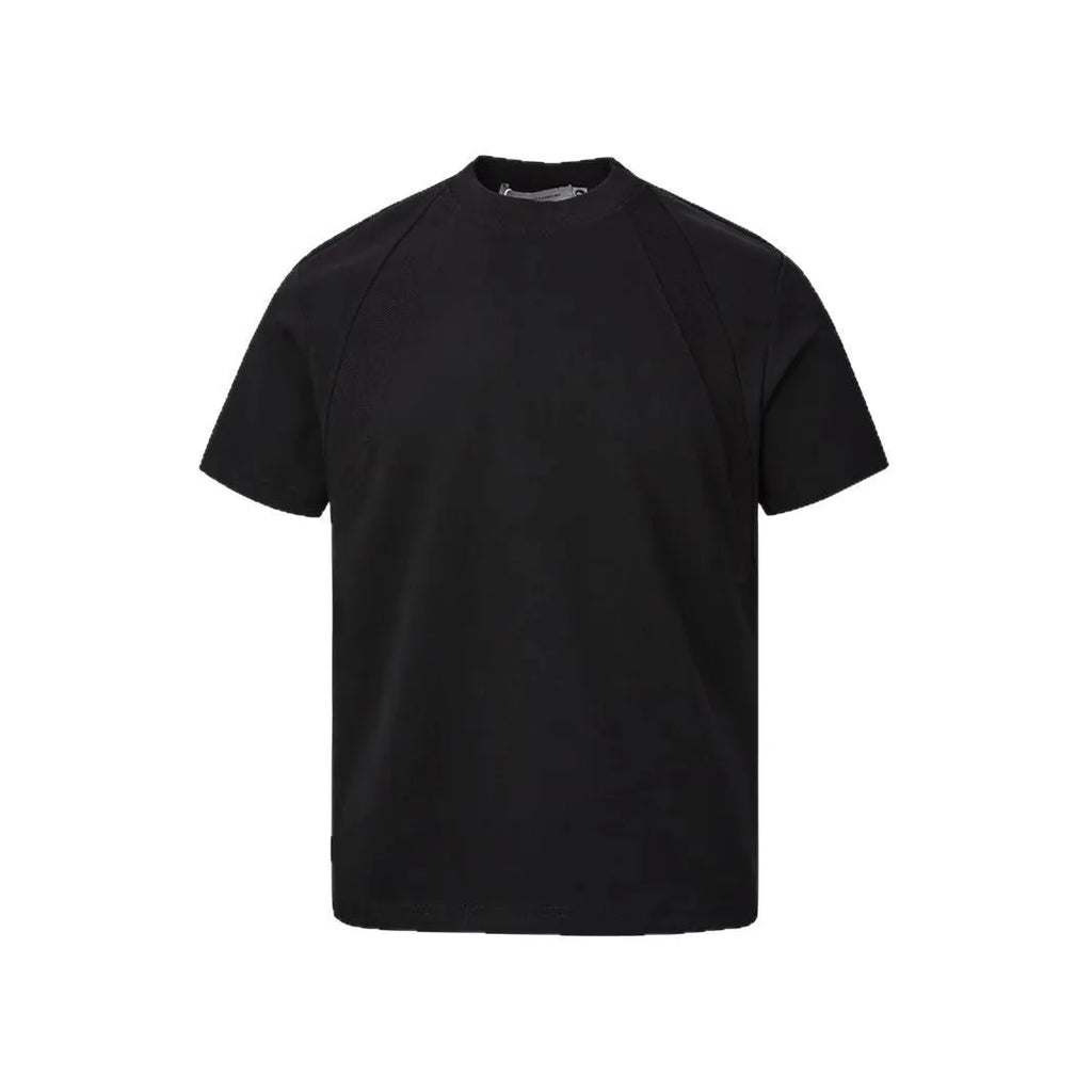 Short sleeve loose fit top with air layer stitching texture in black colour