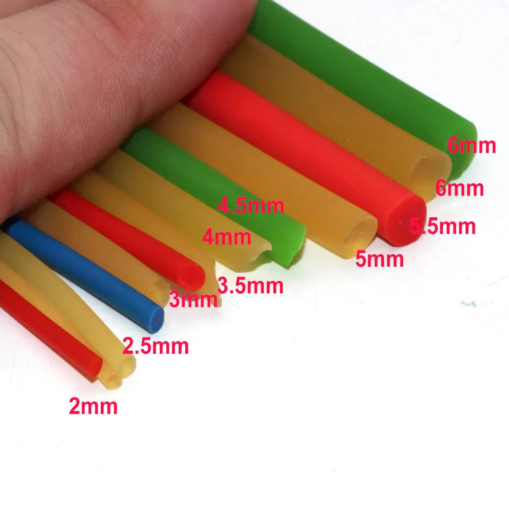 Solid fluorescent latex rubber band, round elastic cord in 2-8mm diameters, 10m length, for slingshot and craft use