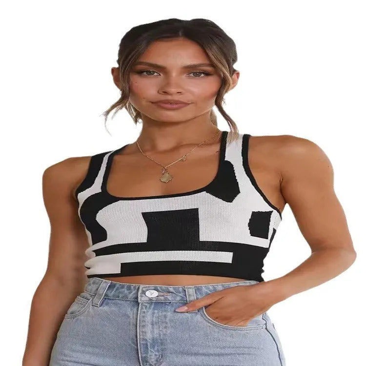 Women's U-collar camisole top in core-spun polyester fabric, shown in slim fit with exposed navel style.