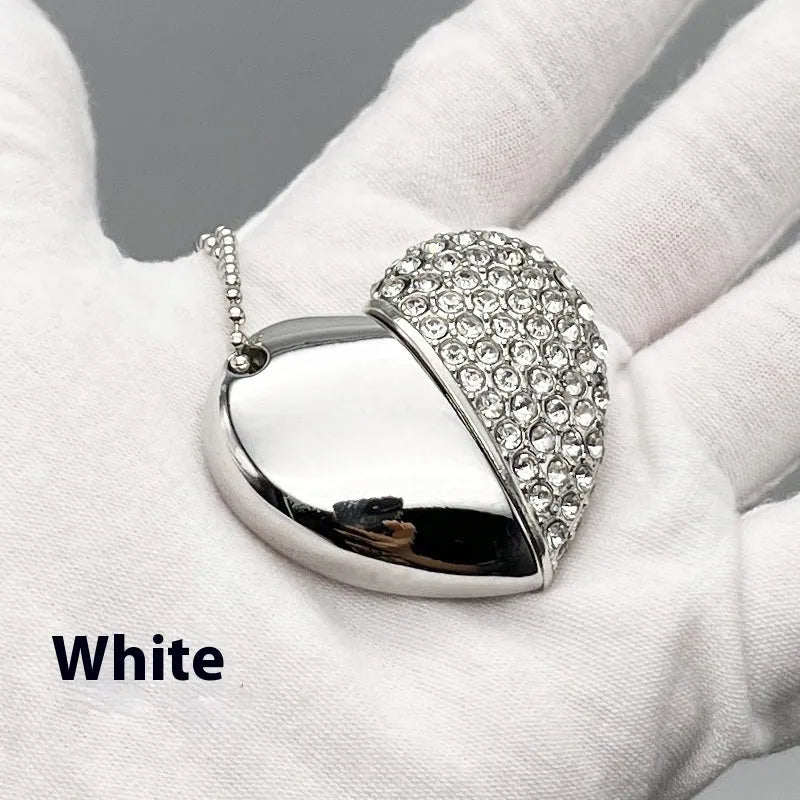 Heart-shaped USB flash drive with a brick-inlaid pattern on a metal shell.