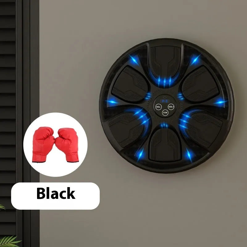 Black intelligent music boxing machine wall target with reaction system and included gloves
