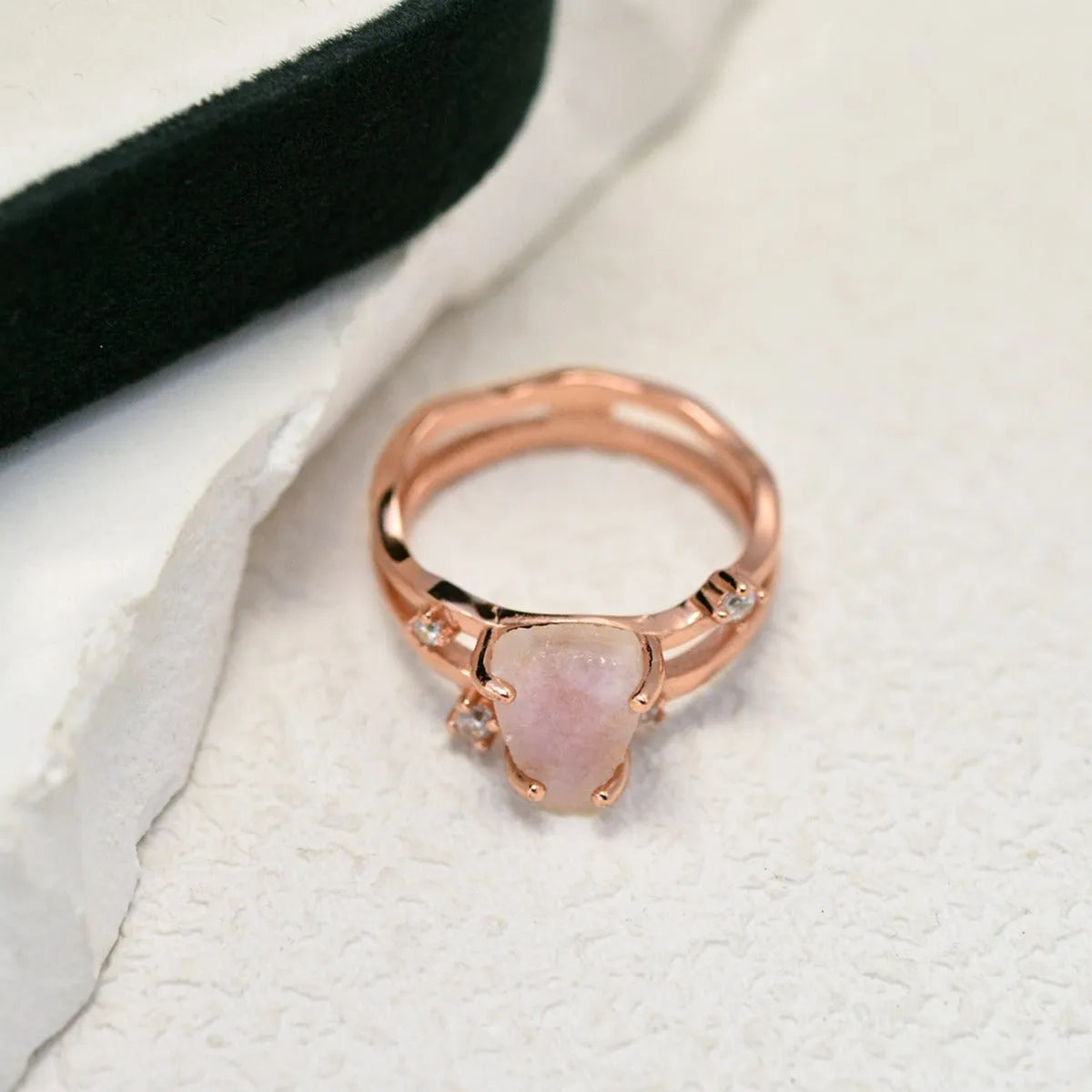 S925 silver geometric ring with triangular moonstone setting in rose gold, white gold or yellow gold finish