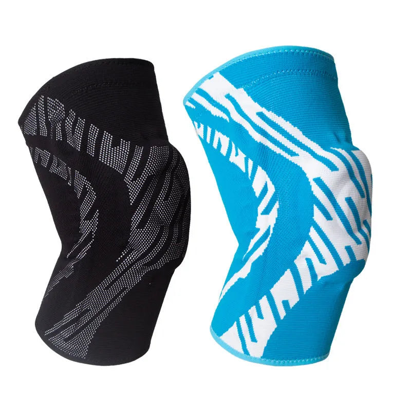 Men's basketball knee pads with compression fit in black or blue colour options