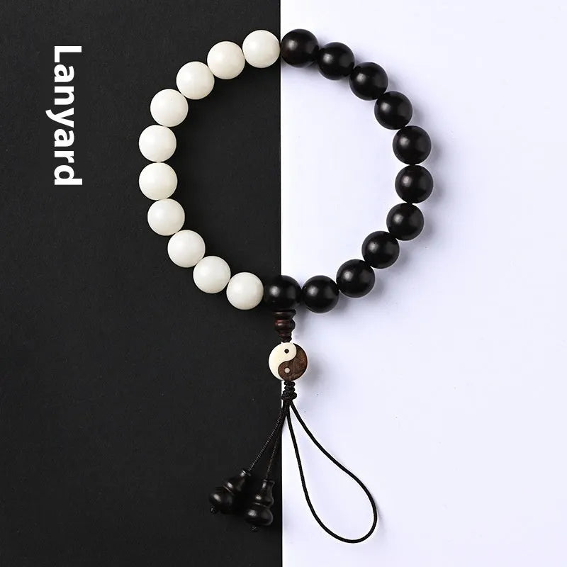Handcrafted bodhi bead bracelet with eight-diagram pattern design featuring 11mm diameter beads