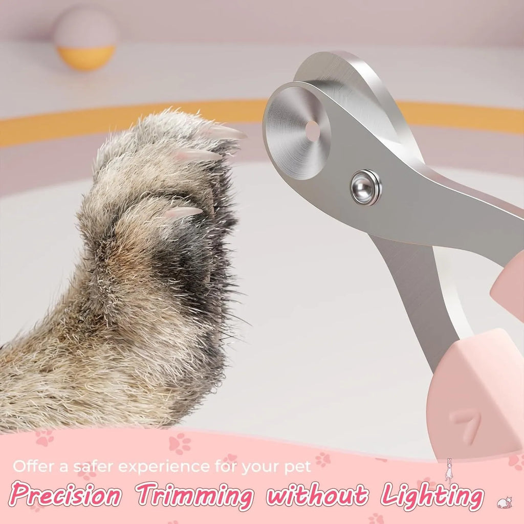 Blue pet nail clippers with safety positioning hole and stainless steel blade for cat grooming