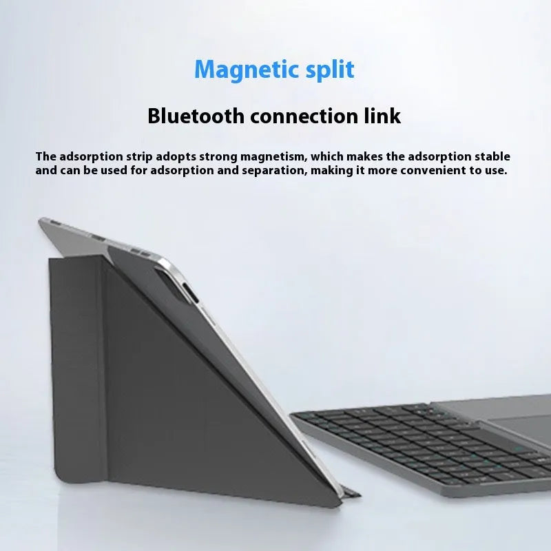 Grey Bluetooth wireless folding keyboard for mobile phones and tablets showing compact design