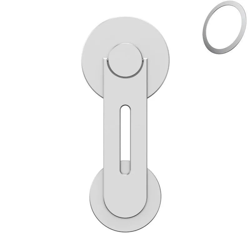 Silver magnetic car phone holder with 180-degree rotation on dashboard