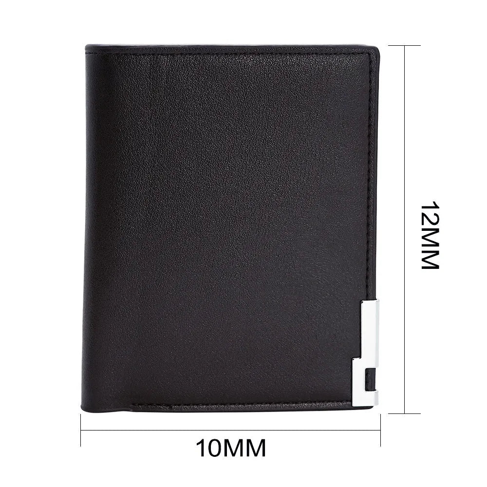 Men's brown leather wallet with a silver zipper closure, showing open view of multiple card slots.