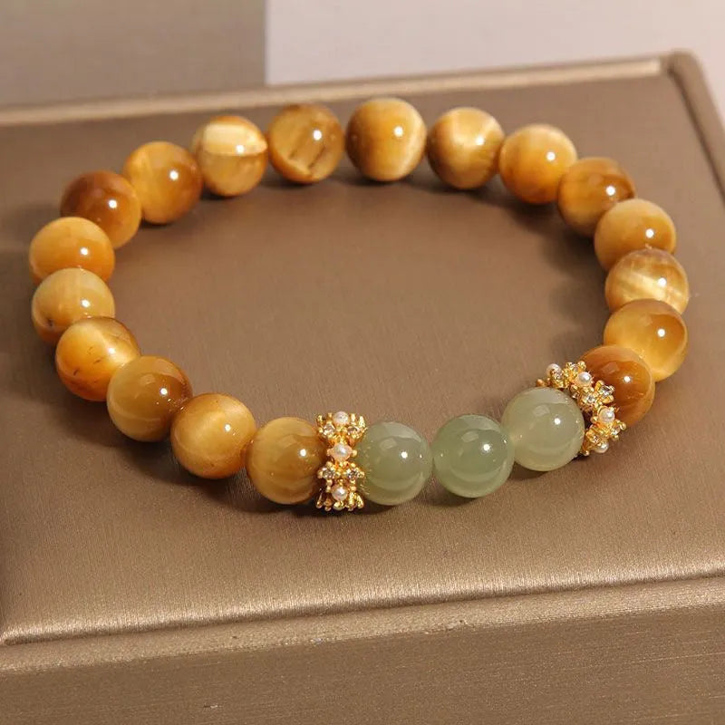 Natural tiger's eye U-shaped bead bracelet with simple auspicious patterns
