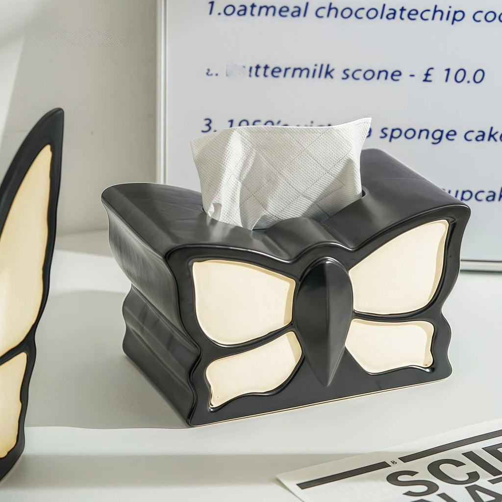 Ceramic butterfly vase and matching waterproof tissue box set for living room decor