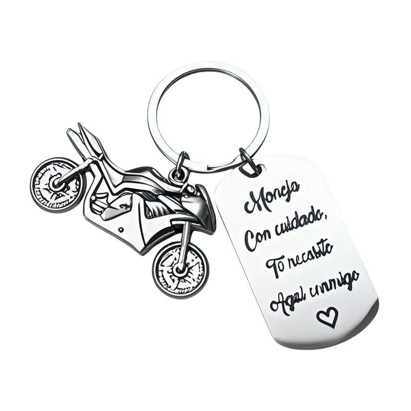 Stainless steel motorcycle keychain with inspirational design in modern simplicity style