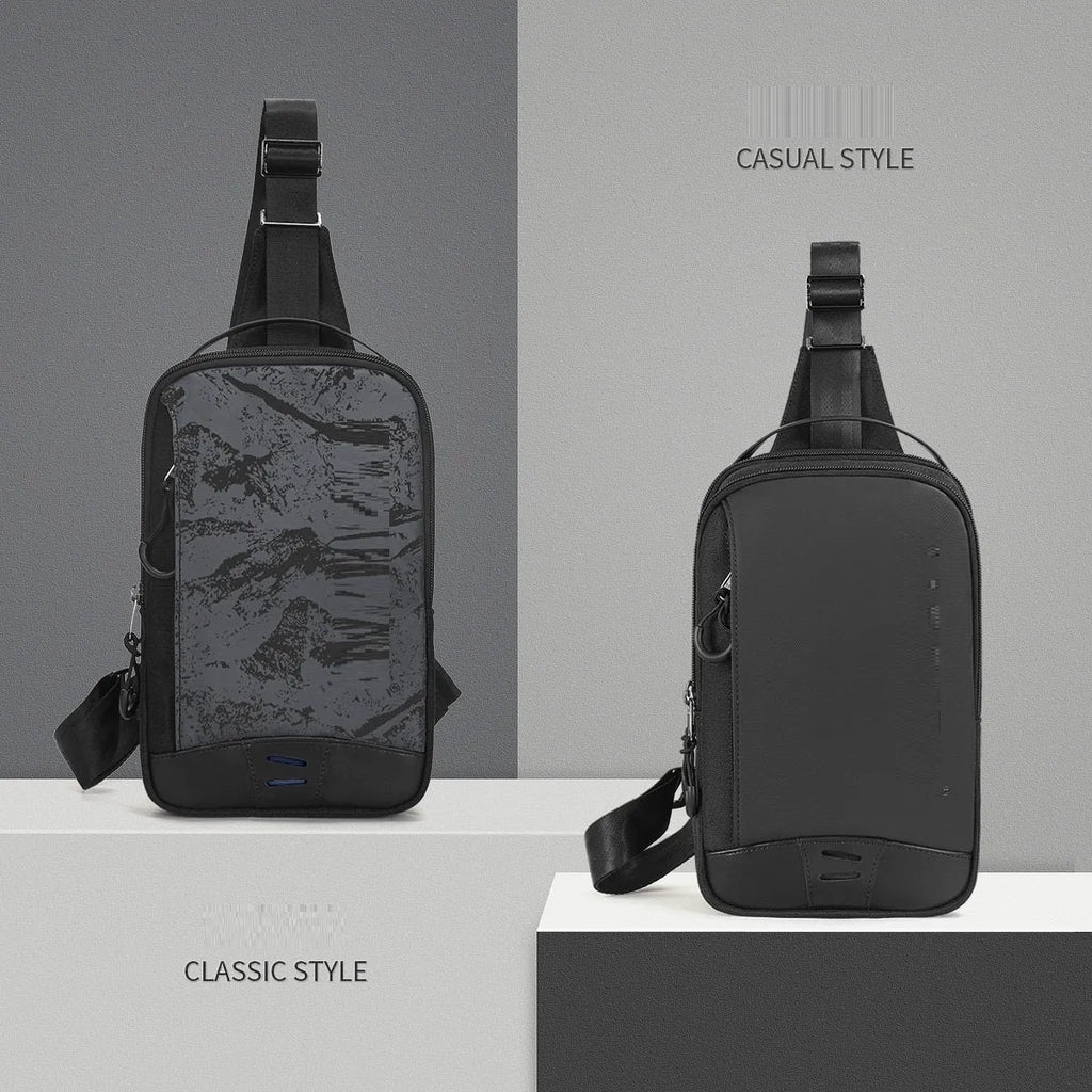Casual black TPU chest bag with single shoulder strap and soft handle.