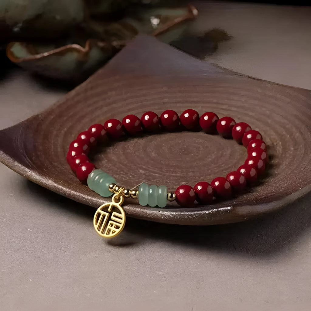 Gold cinnabar wave bracelet with copper beads in national style design