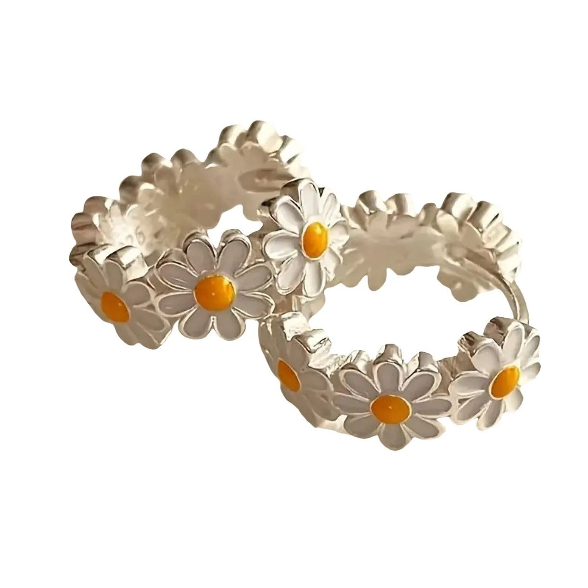 White daisy flower design earrings with electroplated finish on copper construction