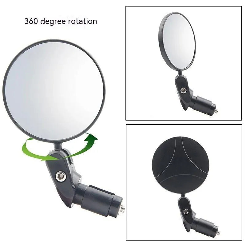 Black foldable convex rearview mirror for vehicles showing 7cm diameter and 14cm length