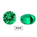 Cultivated emerald gemstone showing Columbia green treasure colour in round and grandmother cut sizes