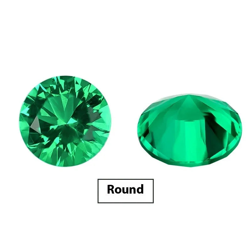 Cultivated emerald gemstone showing Columbia green treasure colour in round and grandmother cut sizes