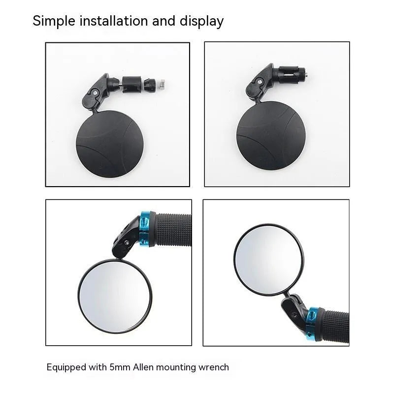 Black foldable convex rearview mirror for vehicles showing 7cm diameter and 14cm length