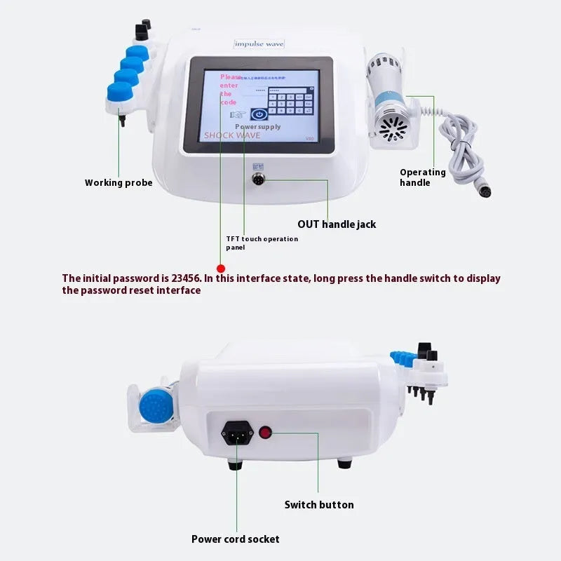 Handheld electromagnetic extracorporeal shock wave physiotherapy instrument with remote control