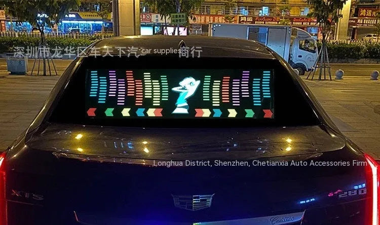 Voice control car rhythm light with 90 by 25cm electroluminescent panel showing music sync patterns