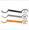 Orange, grey, and black crescent wrenches with magnetic suction lock in a three-piece tool kit.