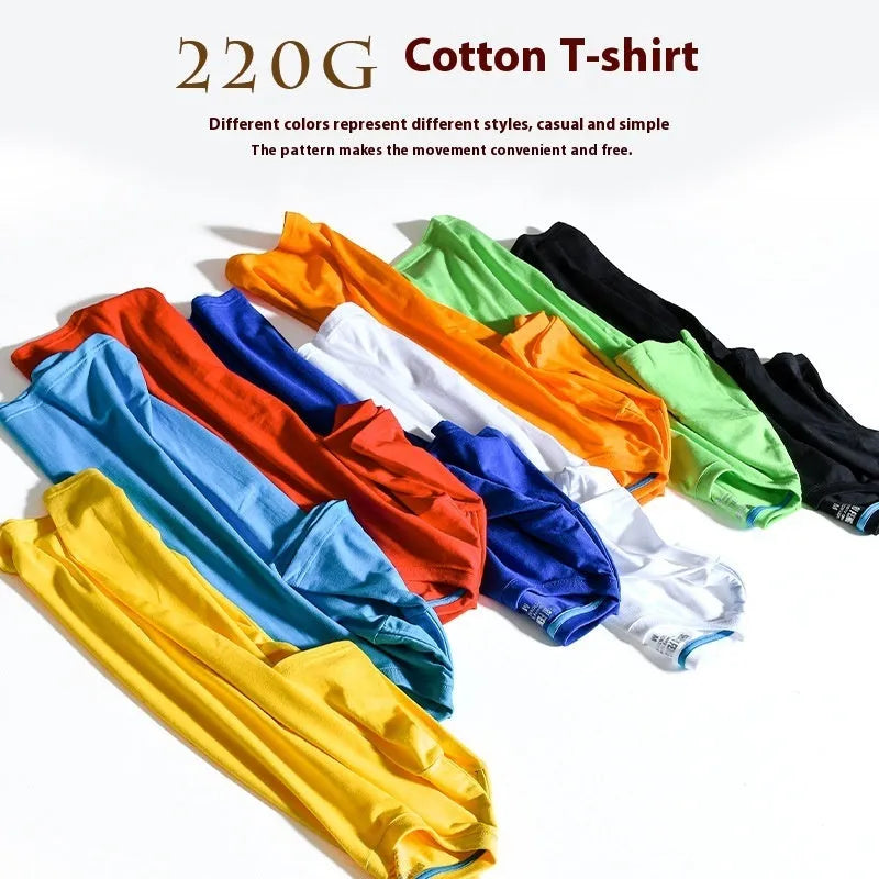 Men's round neck cotton T-shirt with short sleeves in solid colour