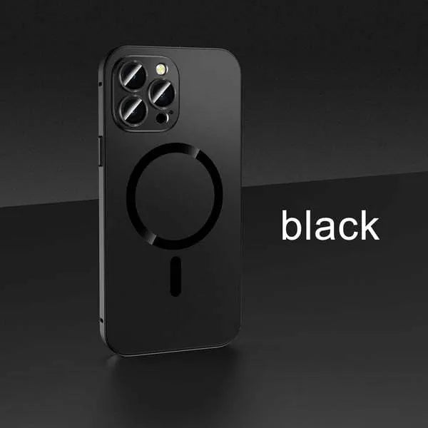 Dark purple aluminium alloy frame magnetic phone case for iPhone with a snap closure.