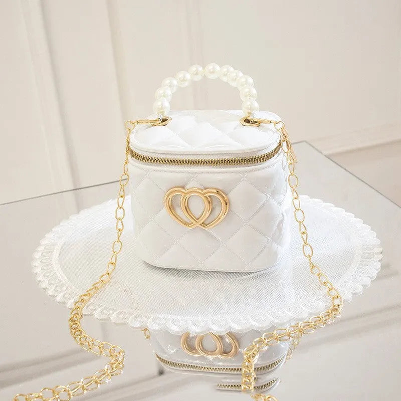 PVC bucket gel handbag with heart pattern in multiple colour options including apricot, black, green, orange, red, white and yellow