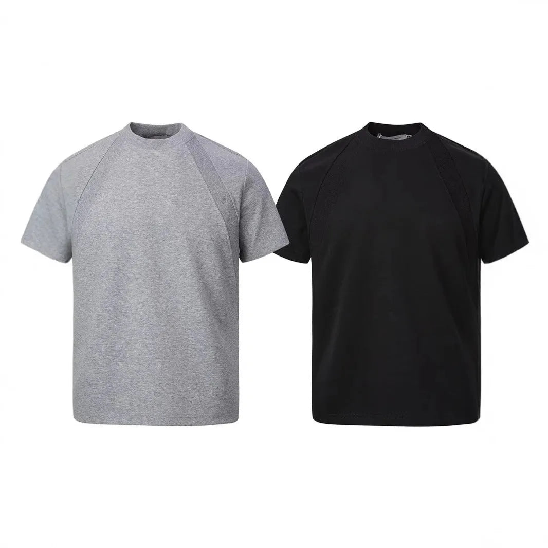 Short sleeve loose fit top with air layer stitching texture in black colour
