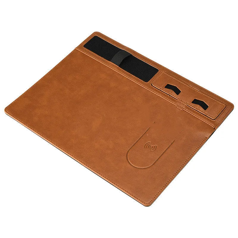 Wireless charging mouse pad with phone holder in multiple colours showing 320x260mm dimensions